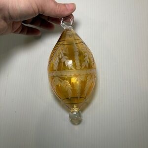 Vintage Egyptian Hand Blown Fancy Gold Etched Glass Christmas Ornament  6"